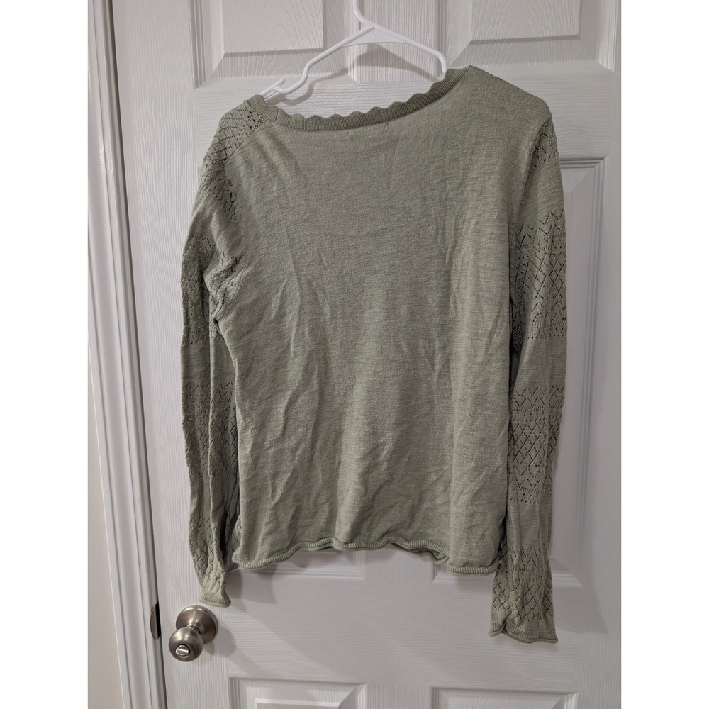 Frye, Women's XL Pointelle Button Front Cardigan, 100% Cotton, Seagrass,‎ Knit - Picture 2 of 5